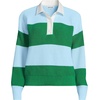 Lands’ End Women’s Cotton Rugby Sweater(True Green/Soft Ice Blue Rugby)