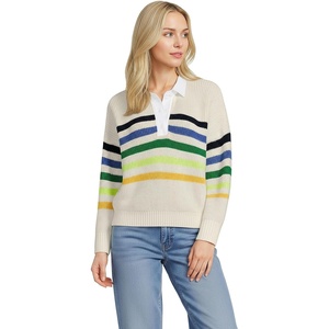 Lands’ End Women’s Cotton Rugby Sweater(Ivory/Multi Gem Placed Stripe)