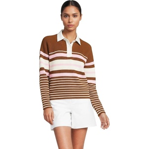 Lands’ End Women’s Cotton Rugby Sweater(Rich Ginger Multi Stripes)