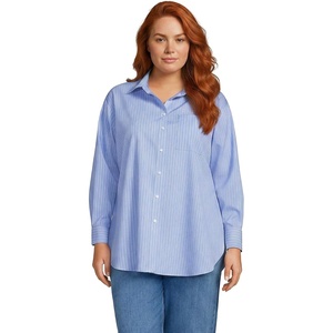 Lands’ End Women’s No Iron Oversized Poplin Extra Long Tunic(Clear Blue Sky/Lapis Stripe)