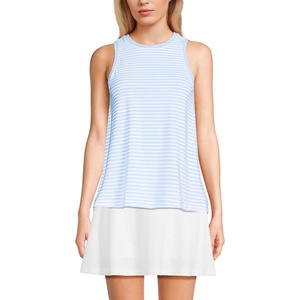 Lands’ End Women’s Power Performance Crewneck Tank Top(Soft Sky/White Mini Stripe)
