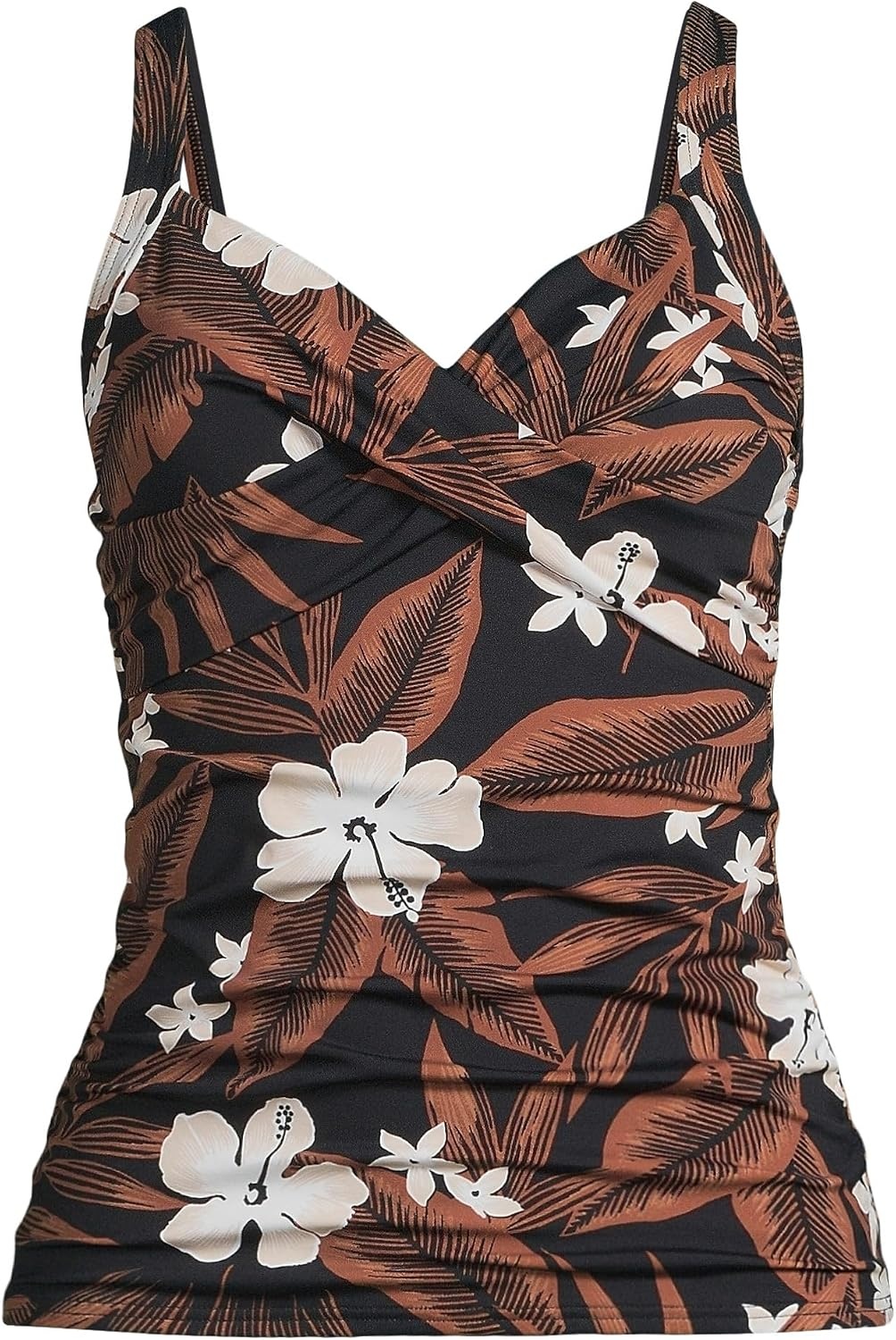 image:imageLands End Womens Chlorine Resistant Wrap Tankini Swimsuit TopBlack Floral Palm