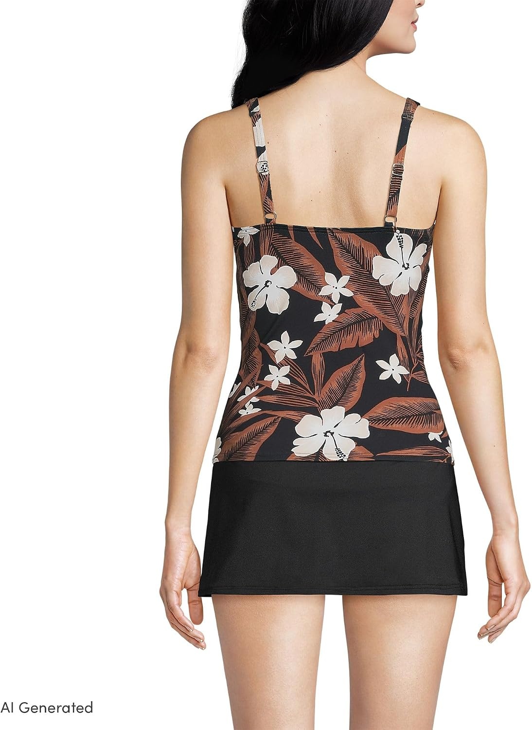 image:imageLands End Womens Chlorine Resistant Wrap Tankini Swimsuit TopBlack Floral Palm