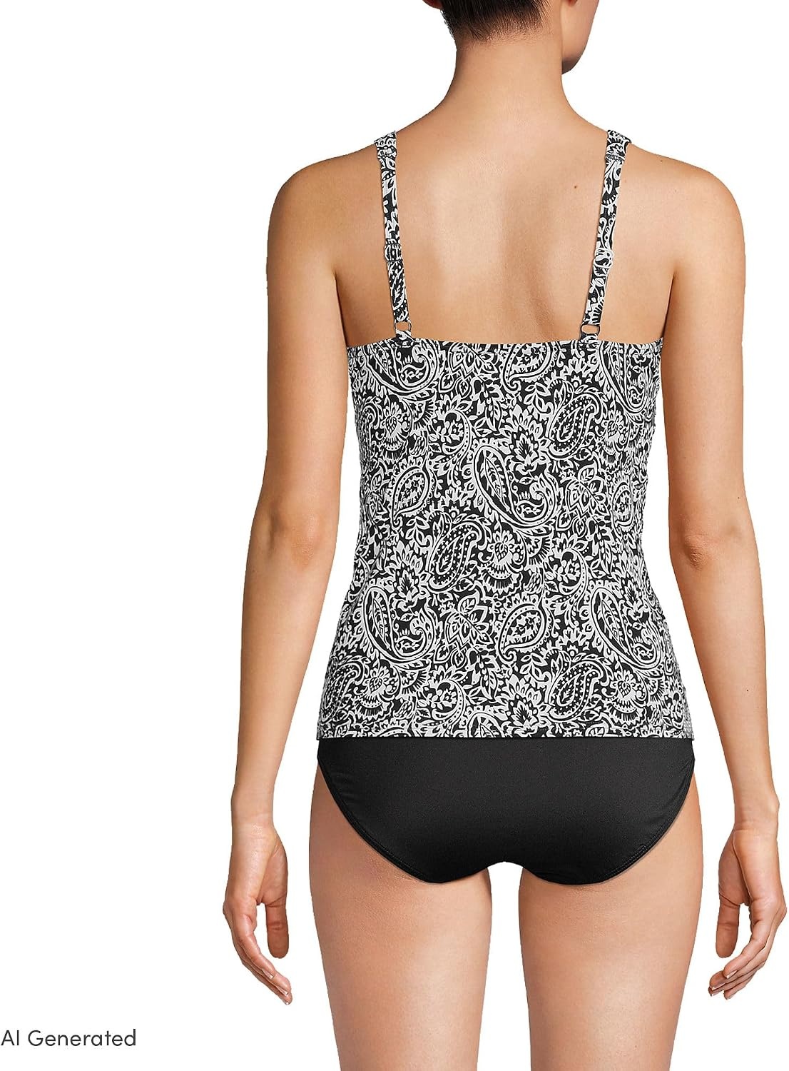 image:imageLands End Womens Chlorine Resistant Wrap Tankini Swimsuit TopBlackWhite Decor Paisley