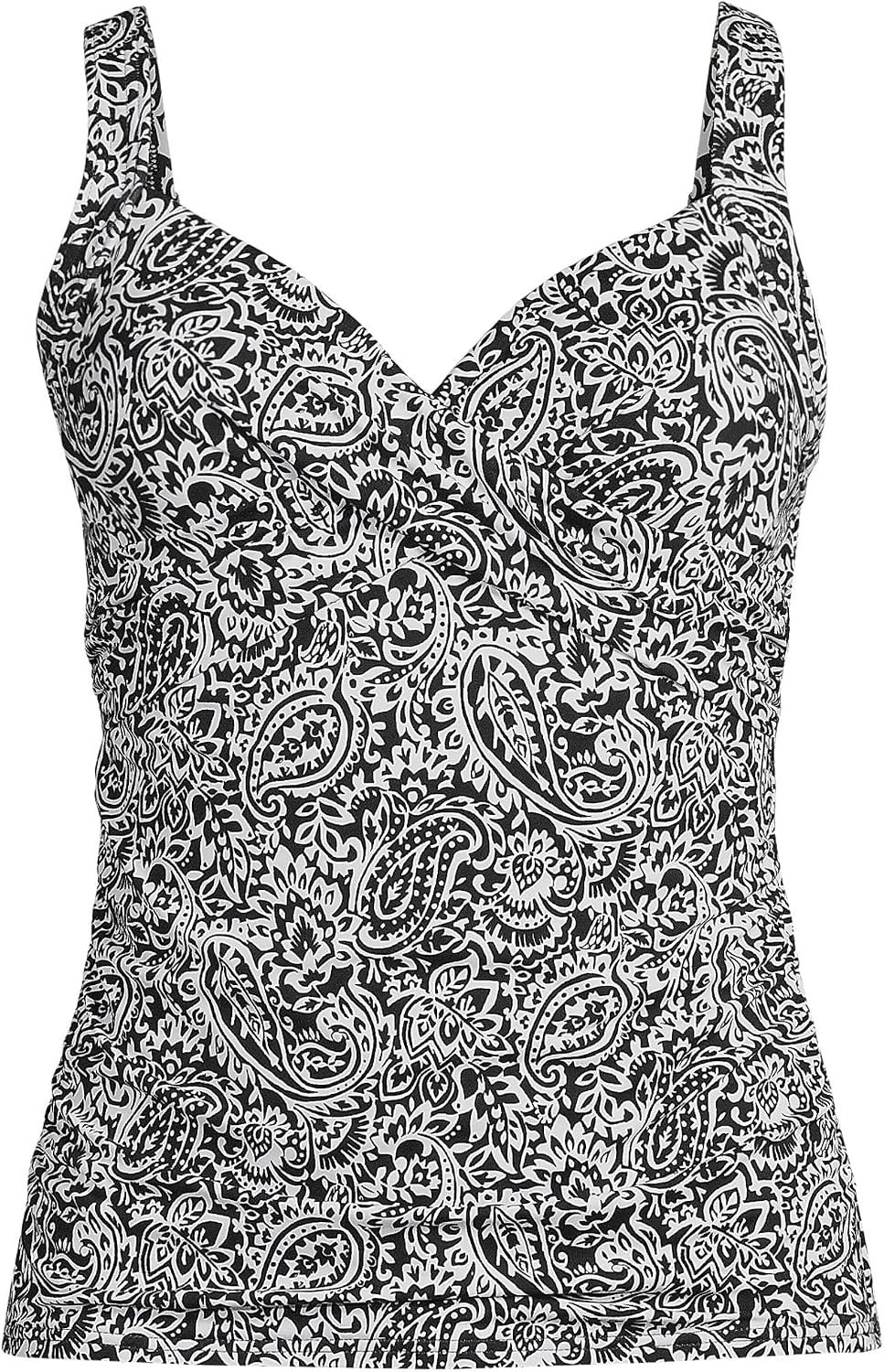 image:imageLands End Womens Chlorine Resistant Wrap Tankini Swimsuit TopBlackWhite Decor Paisley