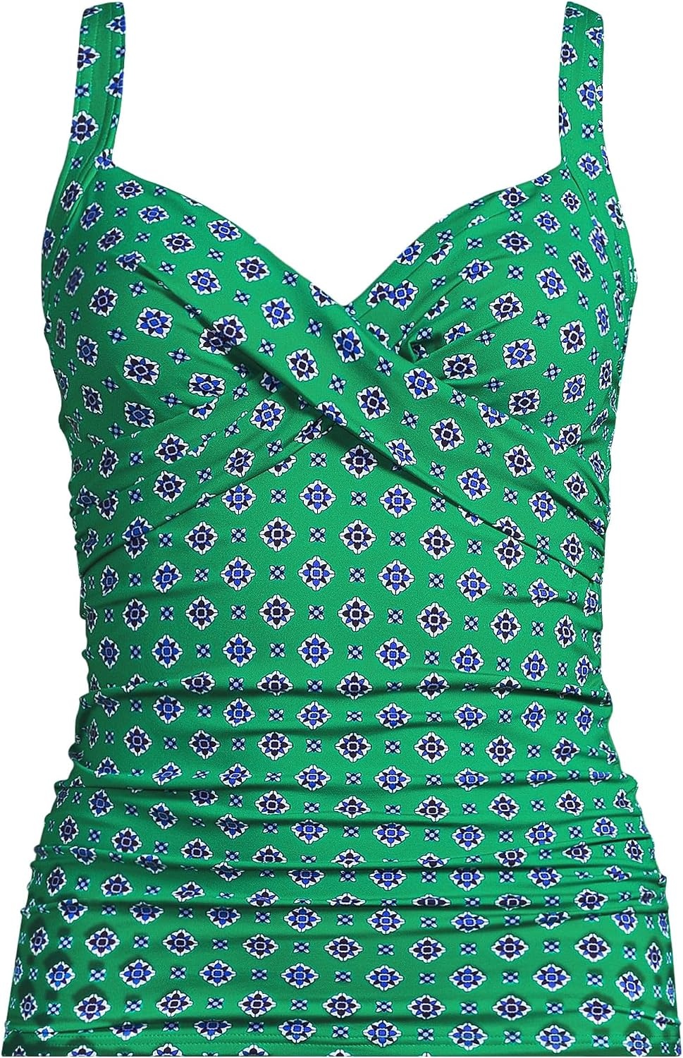 image:imageLands End Womens Chlorine Resistant Wrap Tankini Swimsuit TopGreenNavy Geo Floral