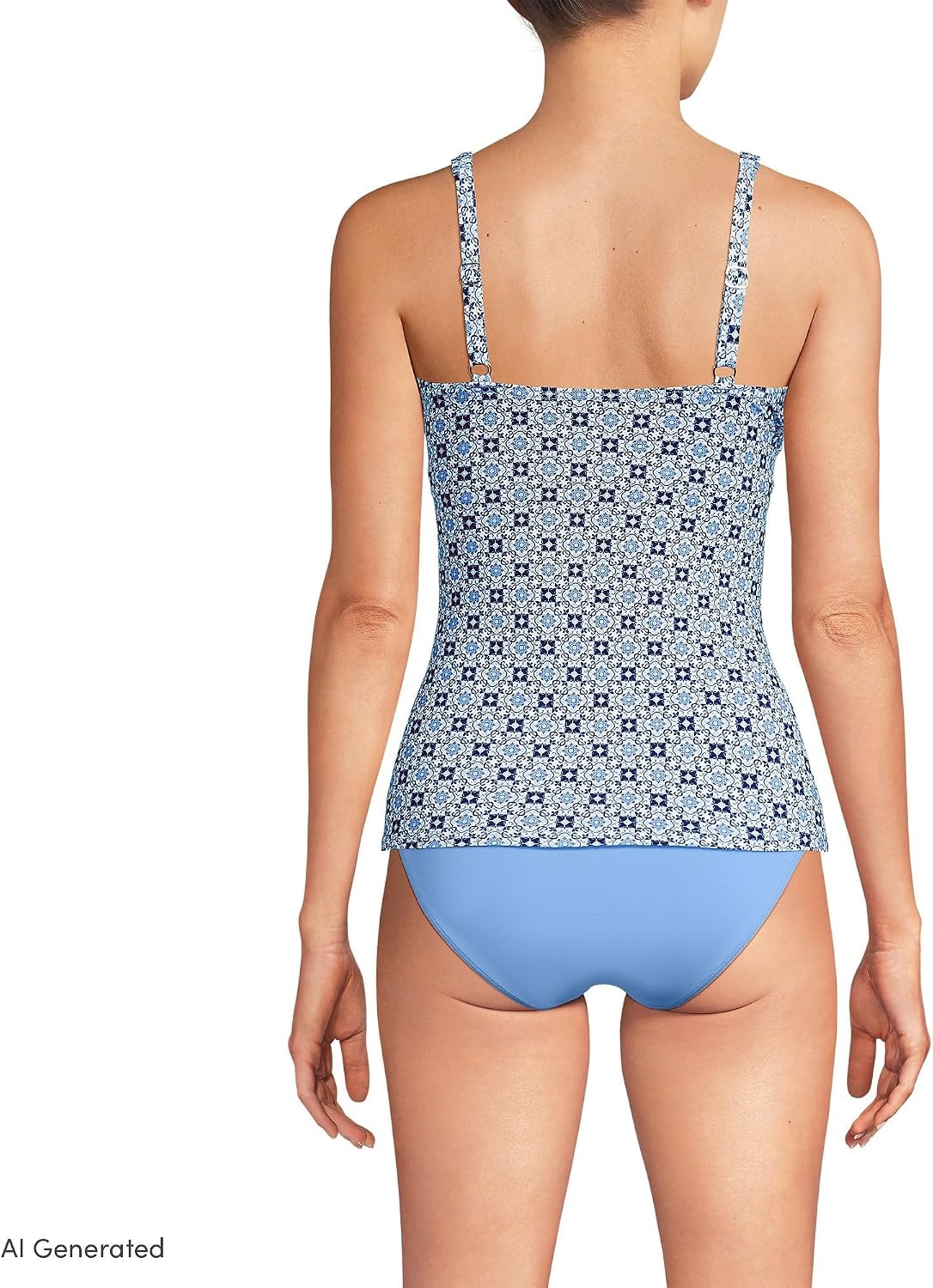 image:imageLands End Womens Chlorine Resistant Wrap Tankini Swimsuit TopLake Blue Geo Floral