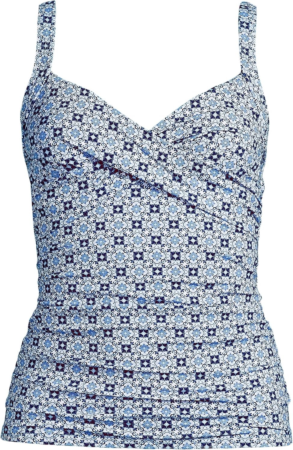 image:imageLands End Womens Chlorine Resistant Wrap Tankini Swimsuit TopLake Blue Geo Floral