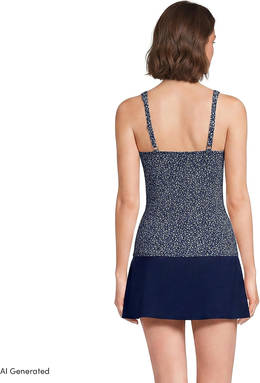 image:imageLands End Womens Chlorine Resistant Wrap Tankini Swimsuit TopNavyBlue Ditsy Floral