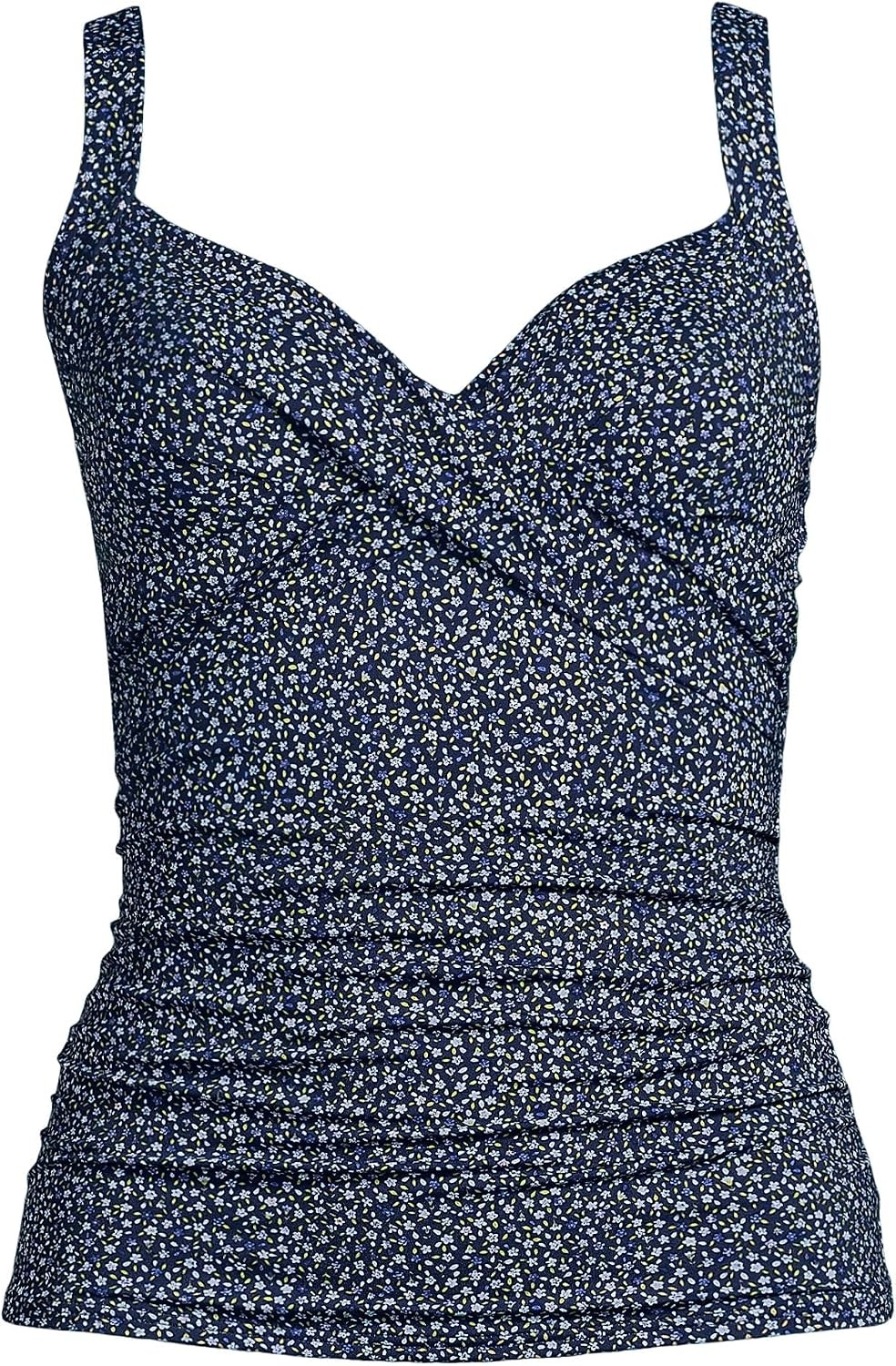image:imageLands End Womens Chlorine Resistant Wrap Tankini Swimsuit TopNavyBlue Ditsy Floral
