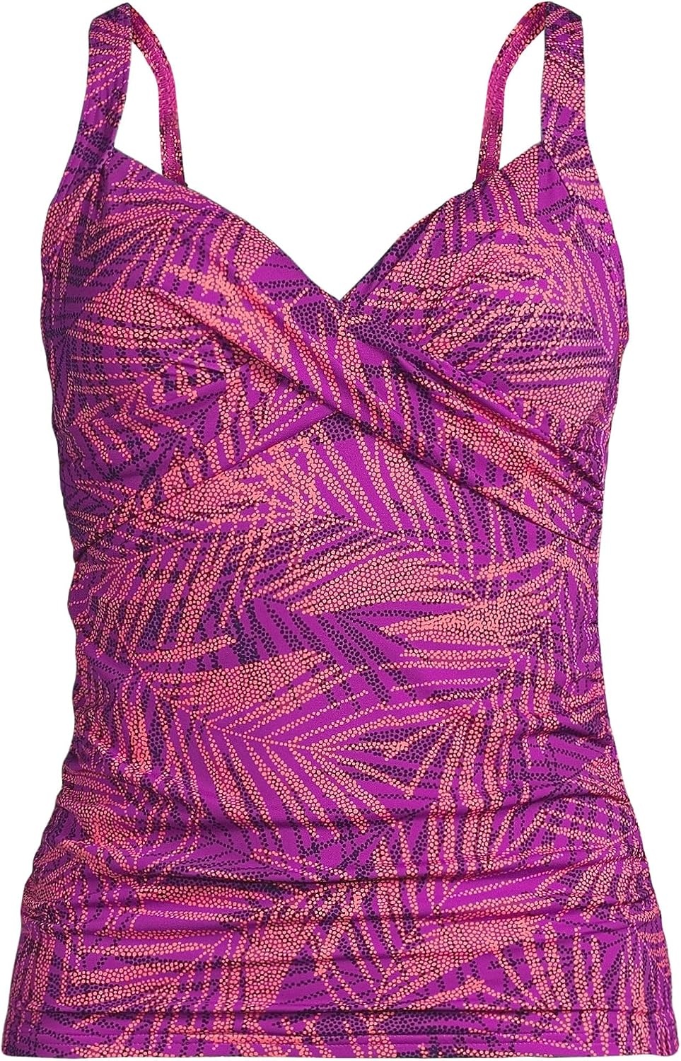 image:imageLands End Womens Chlorine Resistant Wrap Tankini Swimsuit TopViolet Rose Stipple Palm