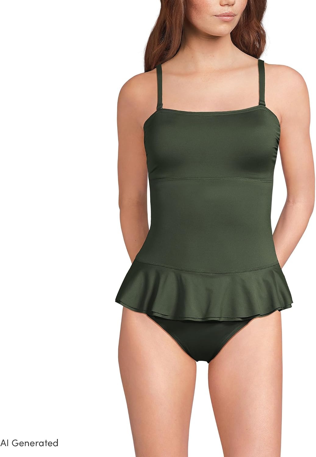 image:imageLands End Womens Ruffle Bandeau SwimsuitRich Olive Green