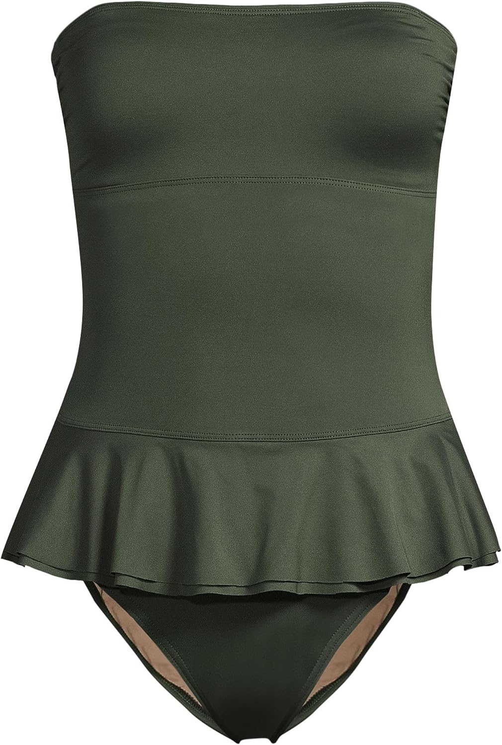 image:imageLands End Womens Ruffle Bandeau SwimsuitRich Olive Green