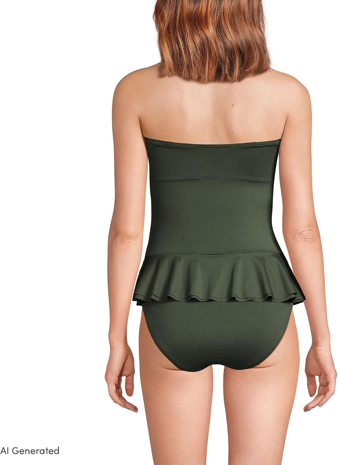 image:imageLands End Womens Ruffle Bandeau SwimsuitRich Olive Green