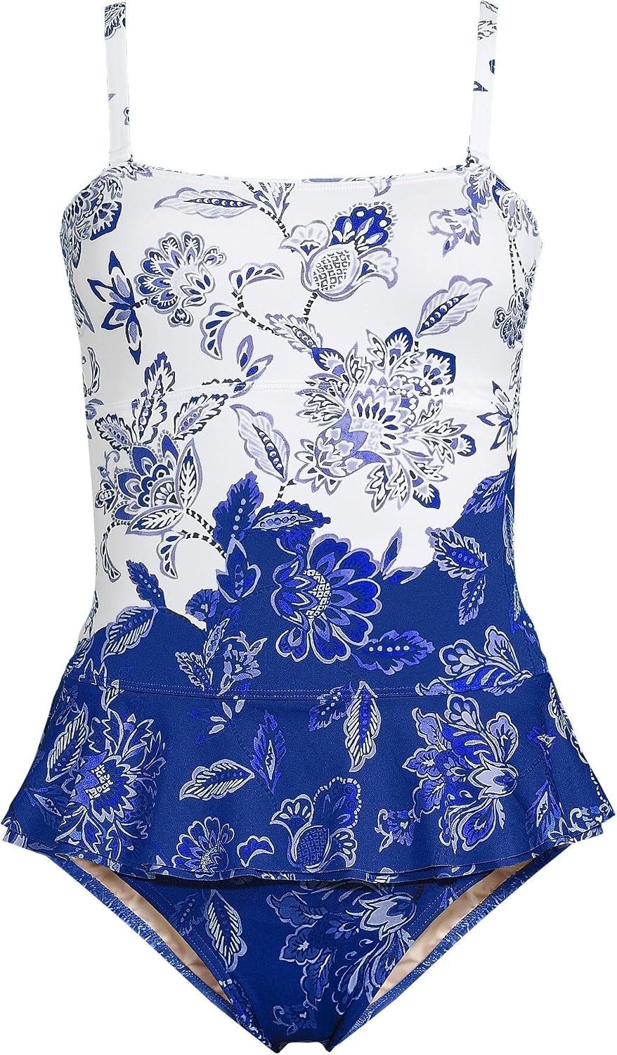 image:imageLands End Womens Ruffle Bandeau SwimsuitWhiteCobalt Floral Placement