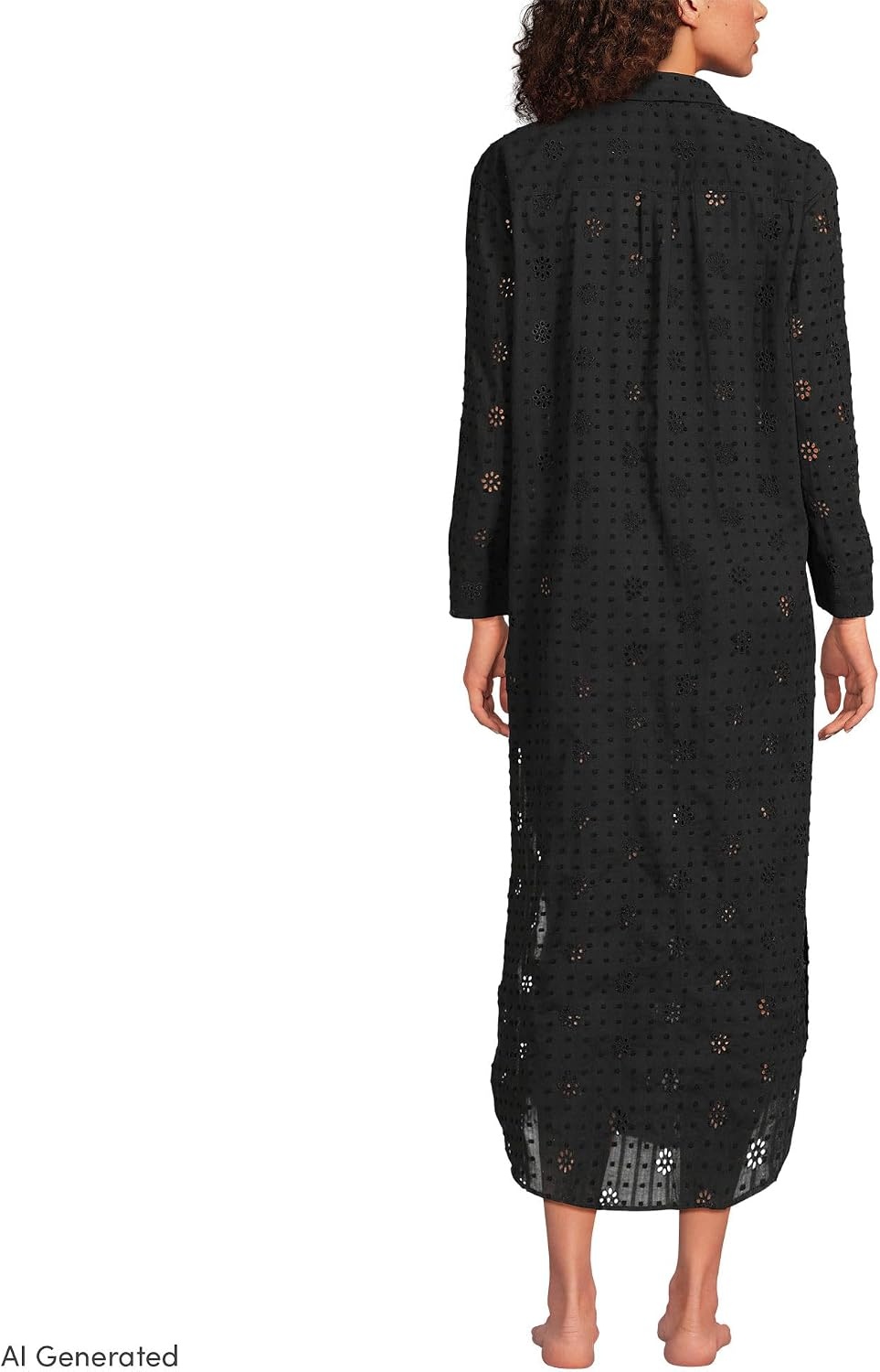 image:imageWomens Eyelet Button Down Maxi Coverup DressBlack