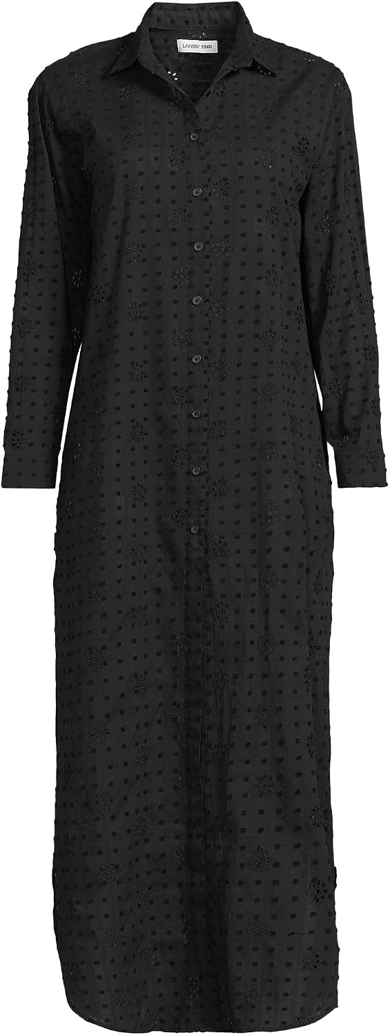 image:imageWomens Eyelet Button Down Maxi Coverup DressBlack