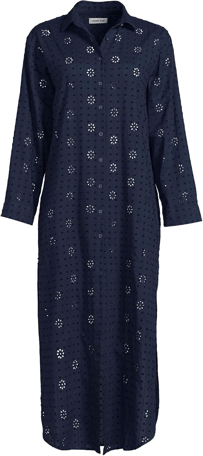 image:imageWomens Eyelet Button Down Maxi Coverup DressDeep Sea Navy