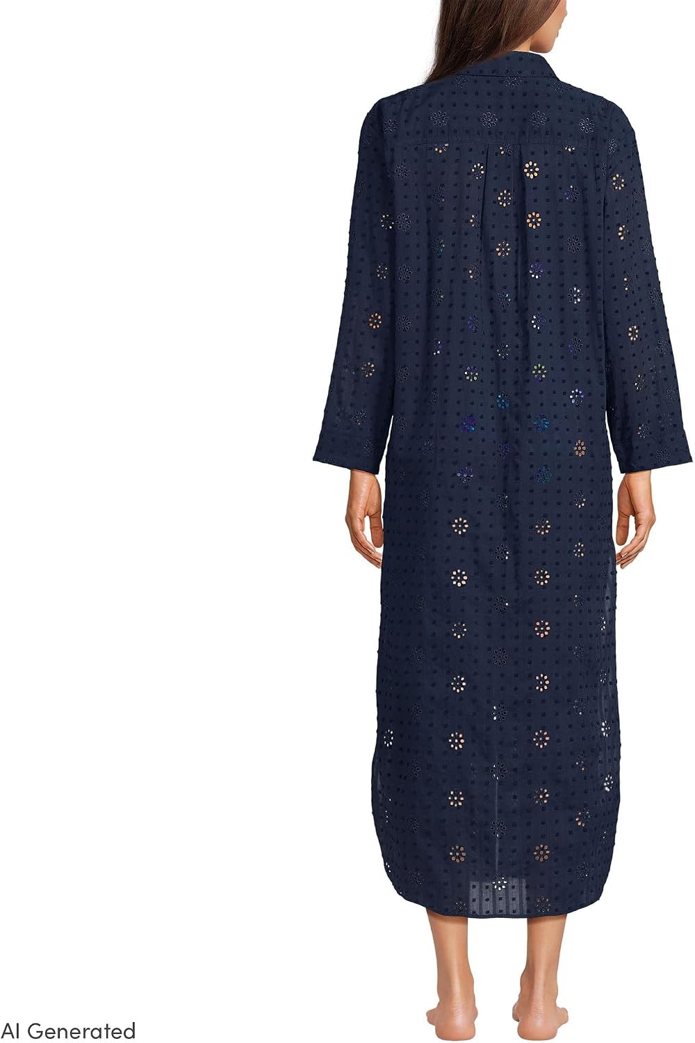 image:imageWomens Eyelet Button Down Maxi Coverup DressDeep Sea Navy