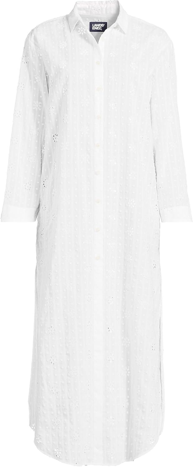 image:imageWomens Eyelet Button Down Maxi Coverup DressWhite