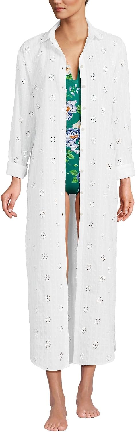 image:imageWomens Eyelet Button Down Maxi Coverup DressWhite