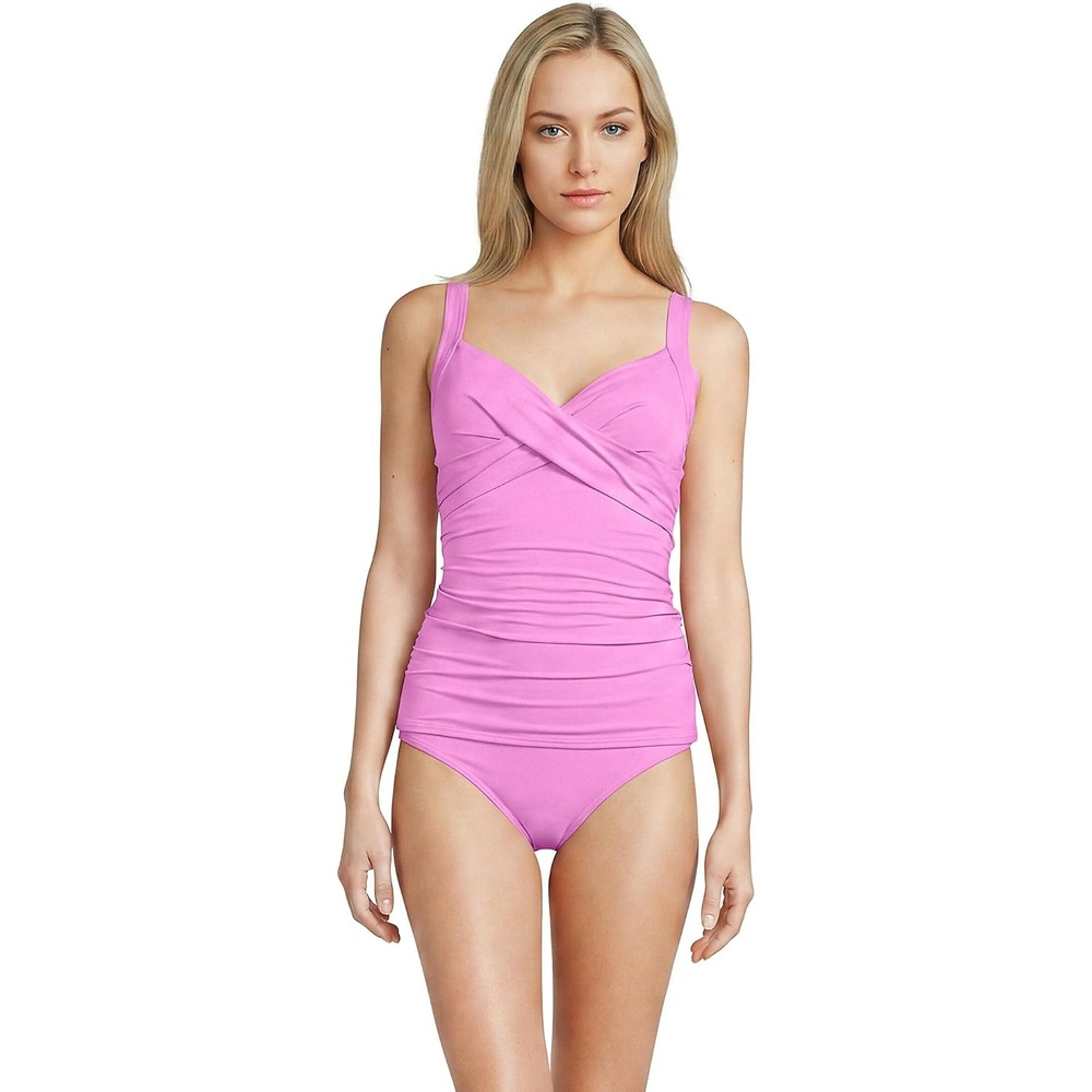 image:imageLands End Womens Chlorine Resistant Wrap Tankini Swimsuit TopAster Pink