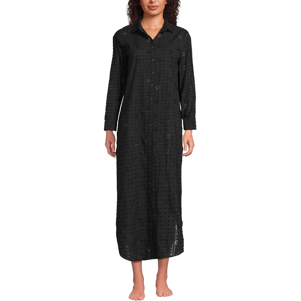 image:imageWomens Eyelet Button Down Maxi Coverup DressBlack
