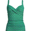Lands’ End Women’s Chlorine Resistant Wrap Tankini Swimsuit Top(Green/Navy Geo Floral)