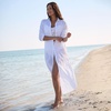 Women’s Eyelet Button Down Maxi Cover-up Dress(White)