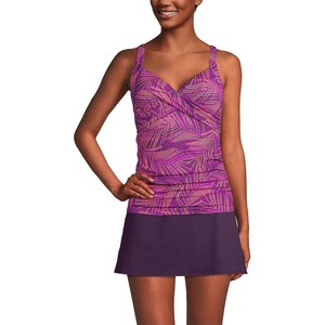 Lands’ End Women’s Chlorine Resistant Wrap Tankini Swimsuit Top(Violet Rose Stipple Palm)
