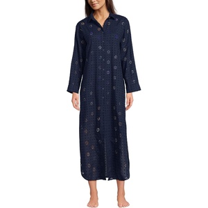 Women’s Eyelet Button Down Maxi Cover-up Dress(Deep Sea Navy)