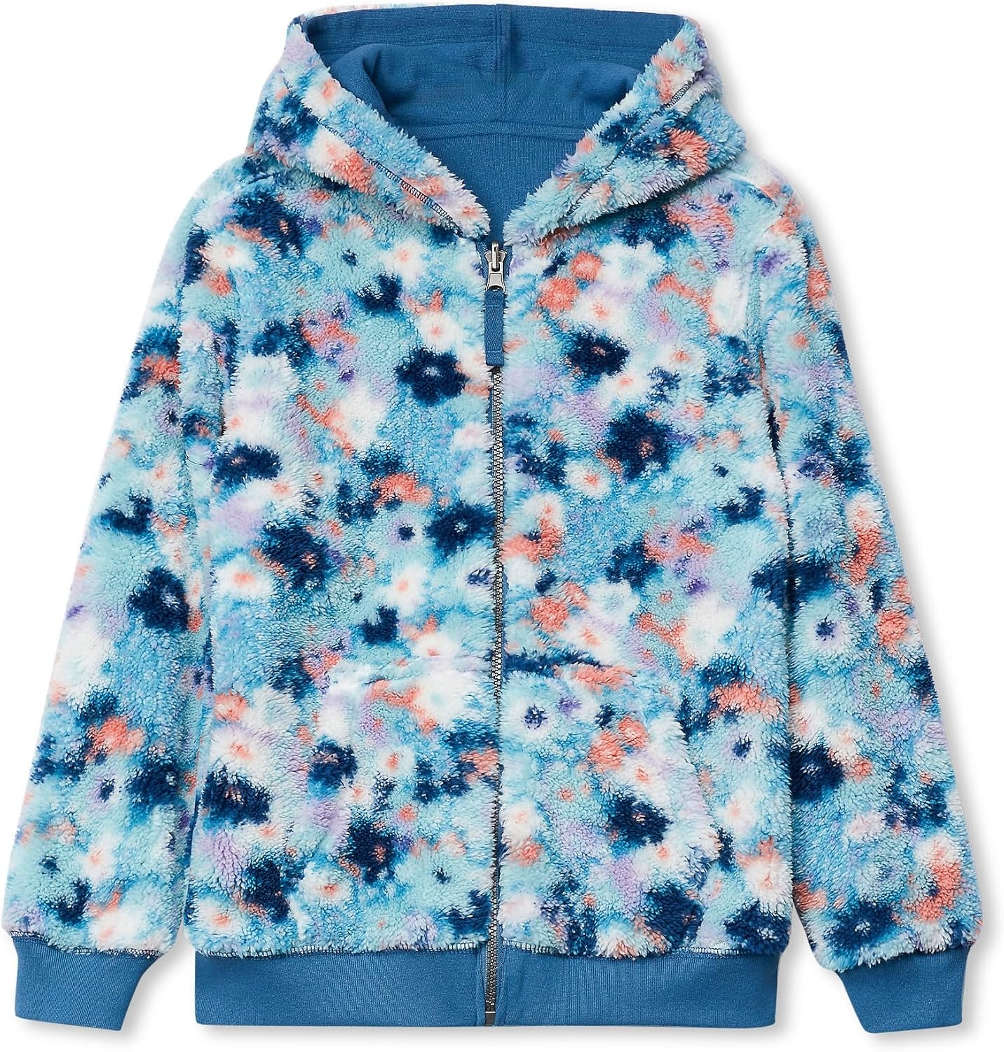image:imageLands End Kids High Pile Lined Zip HoodieFloralDark Blue