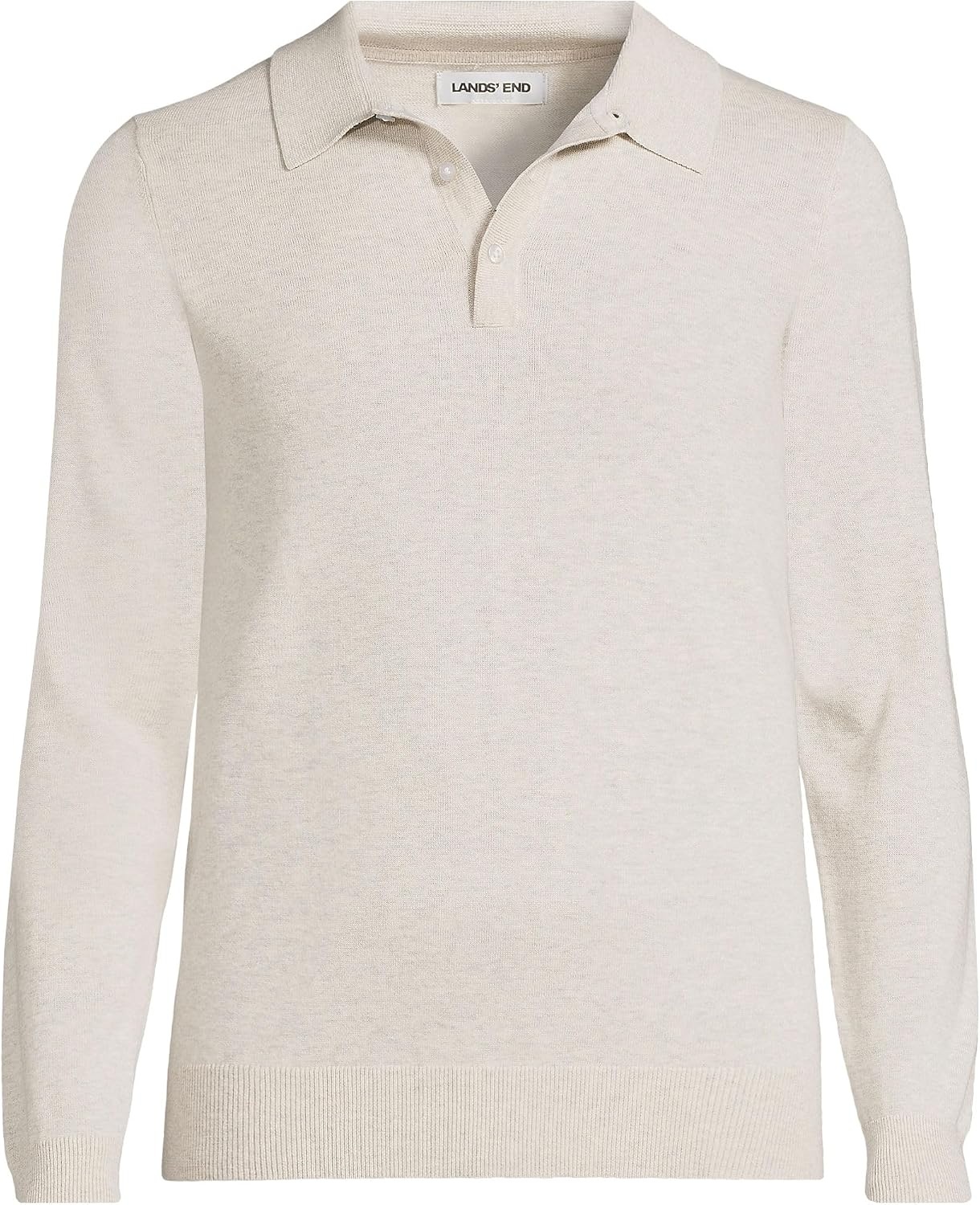 image:imageLands End Mens Long Sleeve Cotton Sweater PoloLight Gray Heather