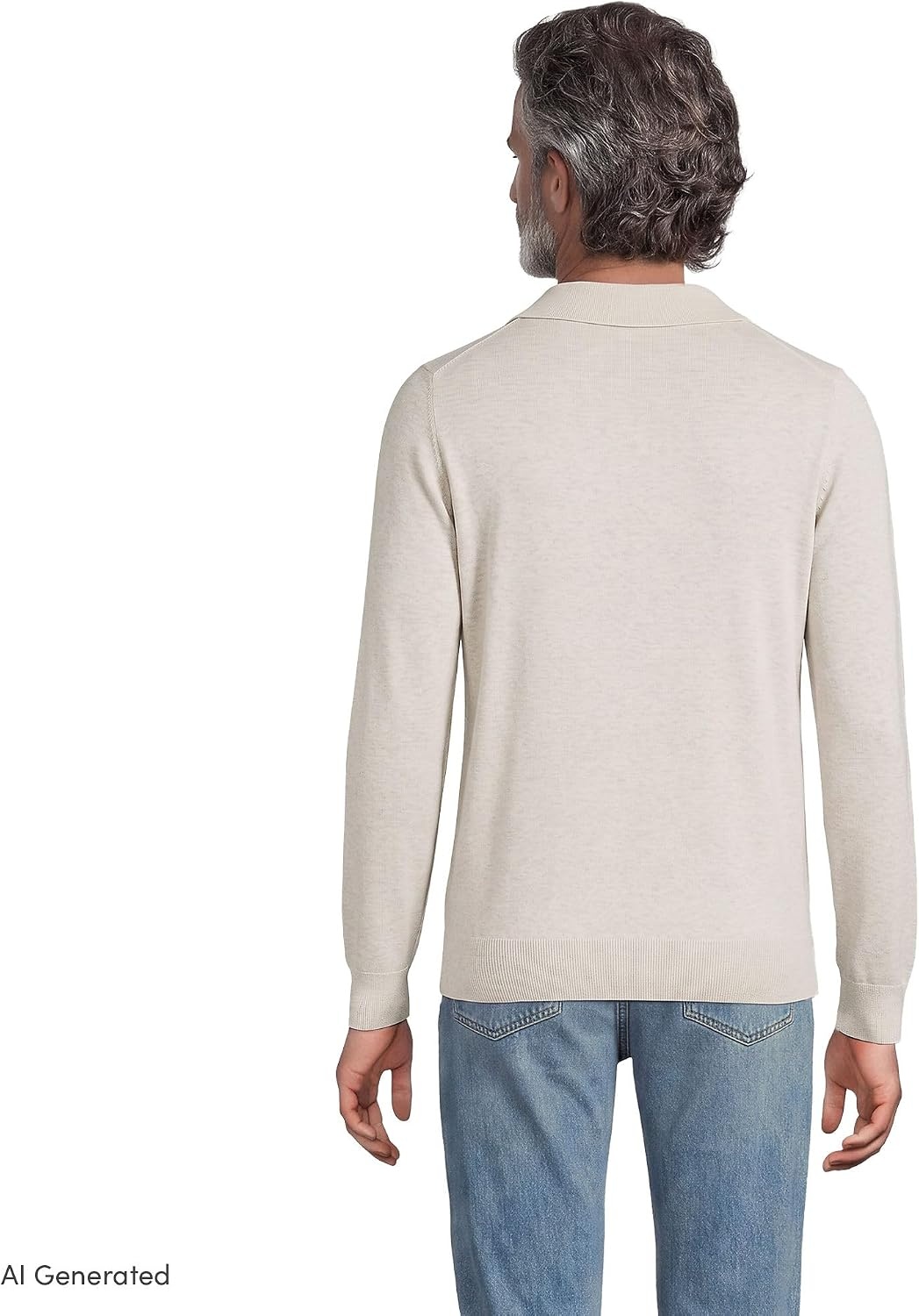image:imageLands End Mens Long Sleeve Cotton Sweater PoloLight Gray Heather