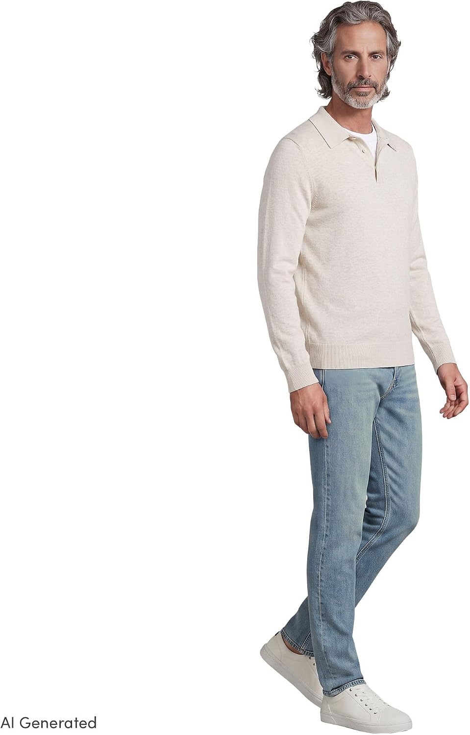 image:imageLands End Mens Long Sleeve Cotton Sweater PoloLight Gray Heather