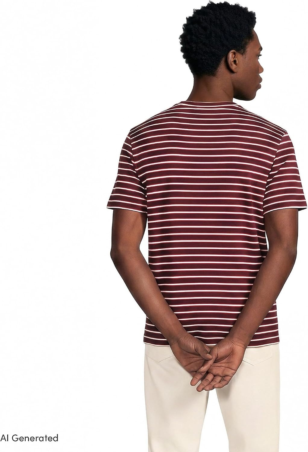 image:imageLands End Mens Short Sleeve AmericanGrown Supima Cotton Tee with PocketLush Burgundy Mini Stripe