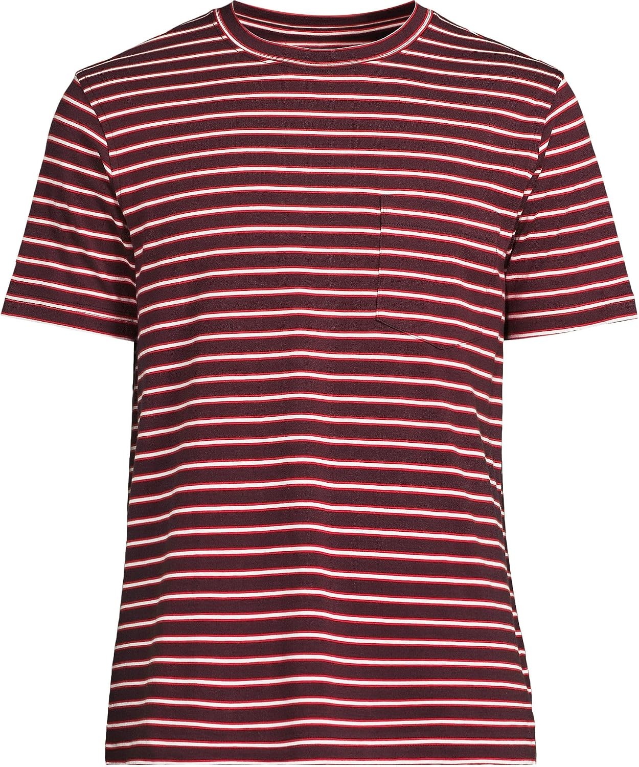 image:imageLands End Mens Short Sleeve AmericanGrown Supima Cotton Tee with PocketLush Burgundy Mini Stripe