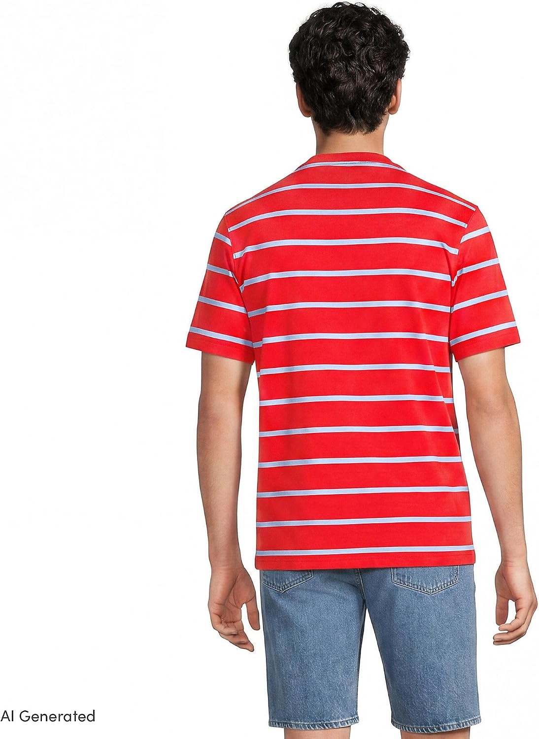 image:imageLands End Mens SuperT Short Sleeve TShirtCompass RedClear Blue Stripe