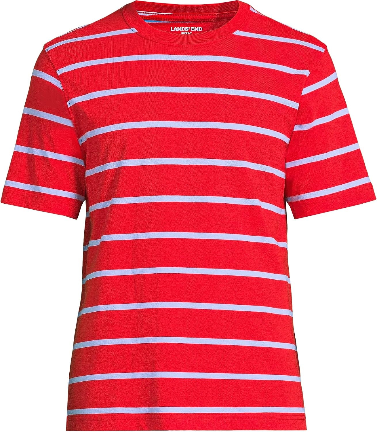 image:imageLands End Mens SuperT Short Sleeve TShirtCompass RedClear Blue Stripe