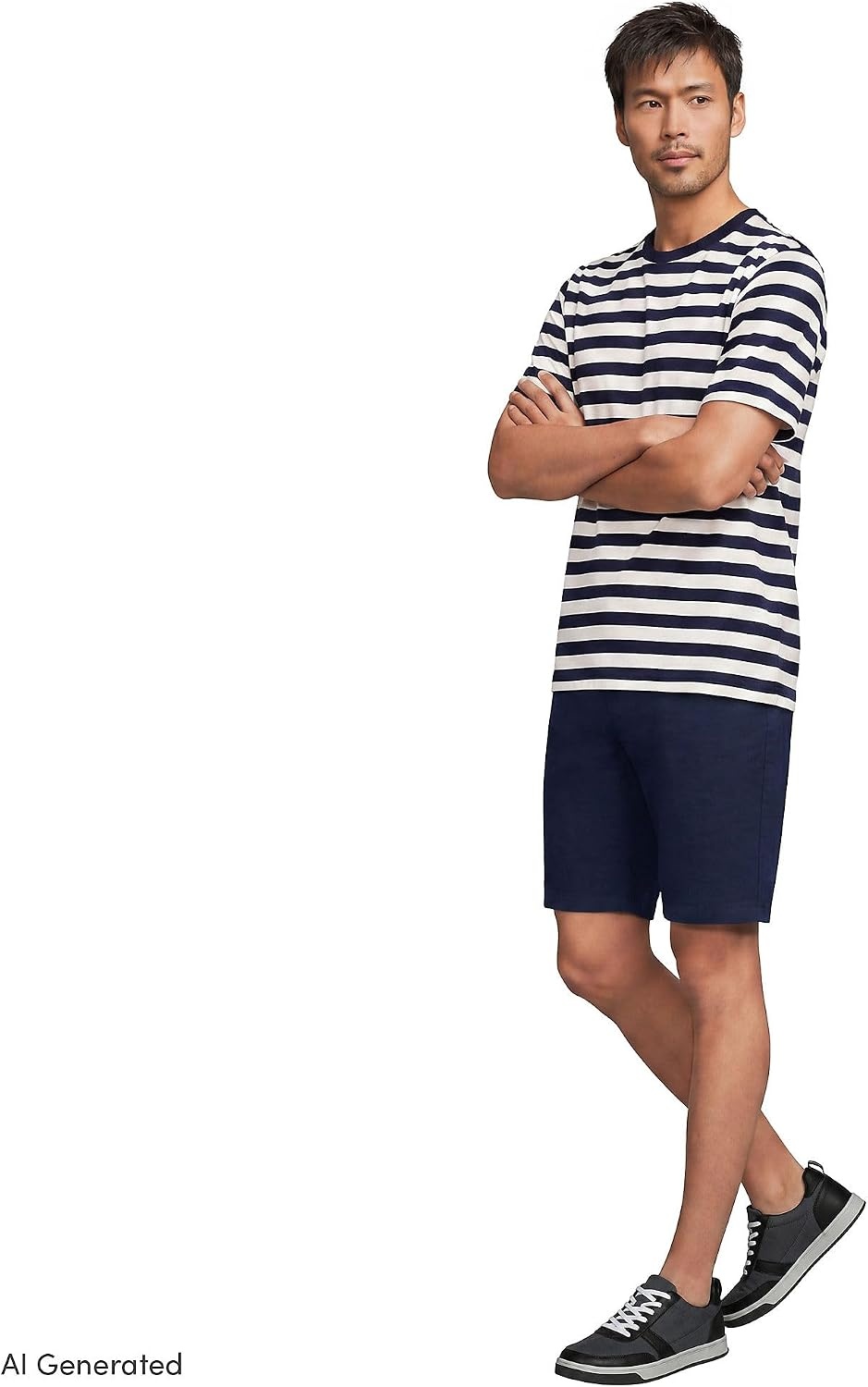 image:imageLands End Mens SuperT Short Sleeve TShirtNavyIvory Stripe