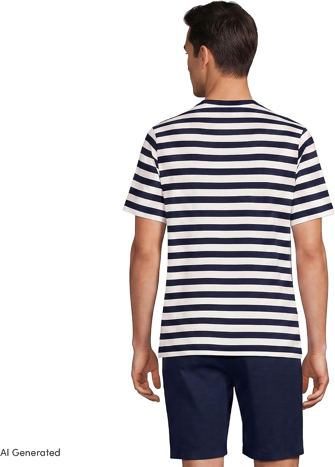 image:imageLands End Mens SuperT Short Sleeve TShirtNavyIvory Stripe