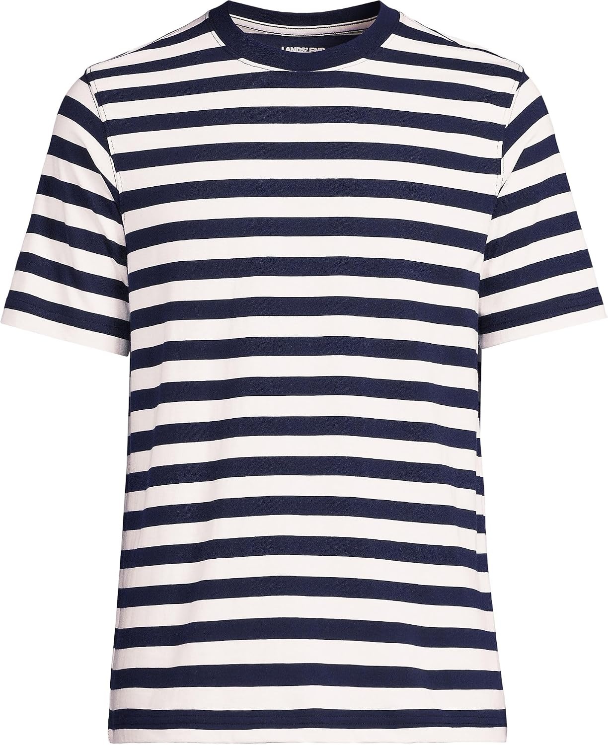 image:imageLands End Mens SuperT Short Sleeve TShirtNavyIvory Stripe