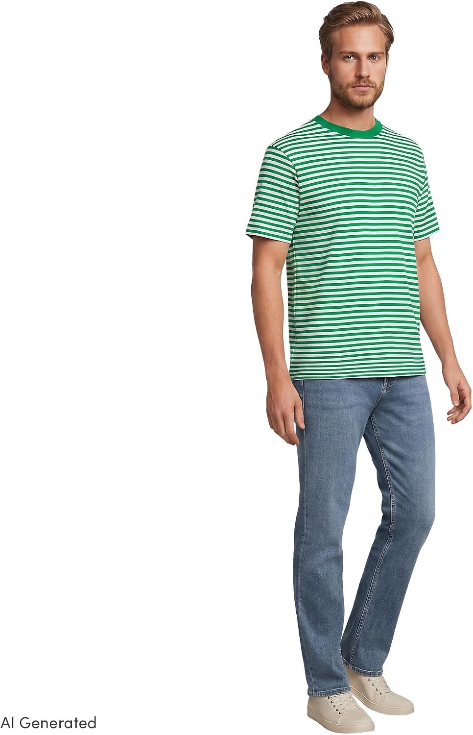 image:imageLands End Mens SuperT Short Sleeve TShirtVibrant CloverWhite Stripe