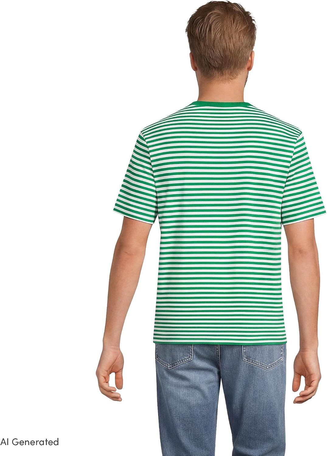 image:imageLands End Mens SuperT Short Sleeve TShirtVibrant CloverWhite Stripe