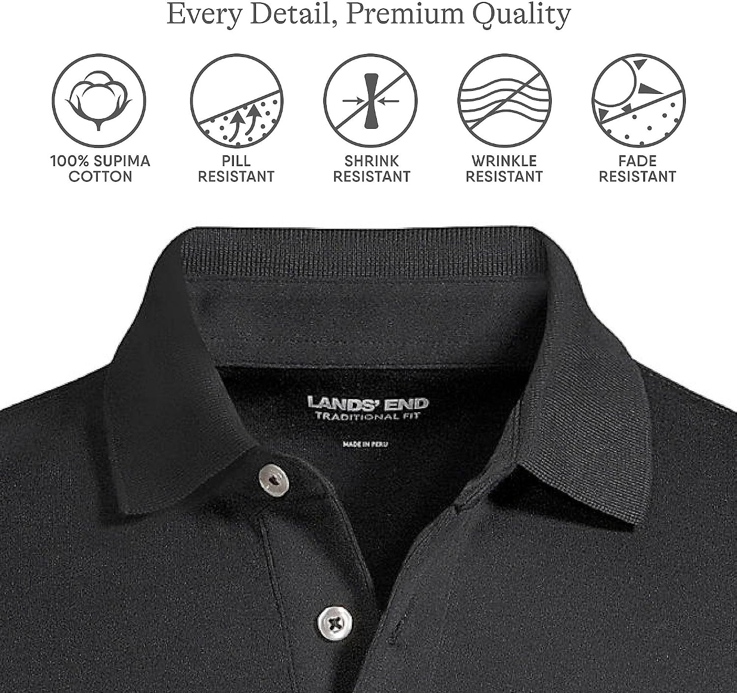 image:imageLands End Mens Supima Cotton Polo ShirtBlack