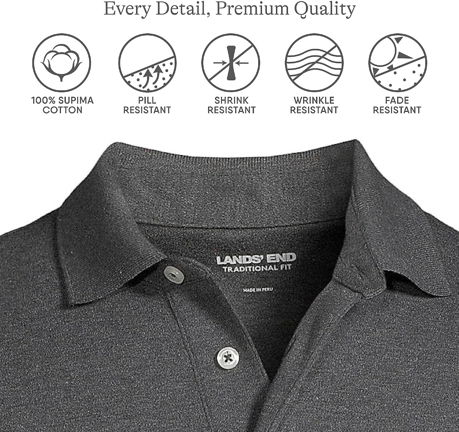 image:imageLands End Mens Supima Cotton Polo ShirtDark Charcoal Heather