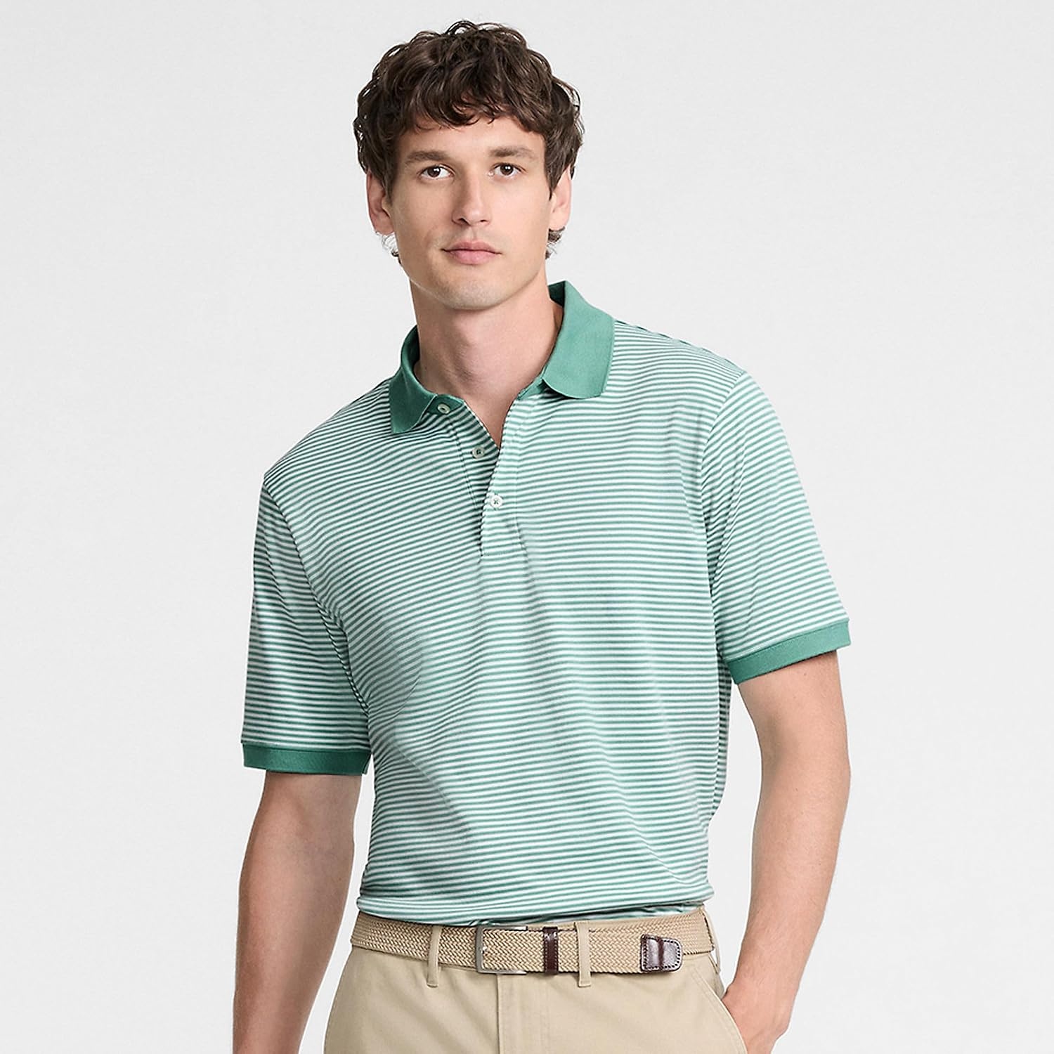 image:imageLands End Mens Supima Cotton Polo ShirtMineral Aqua Stripe