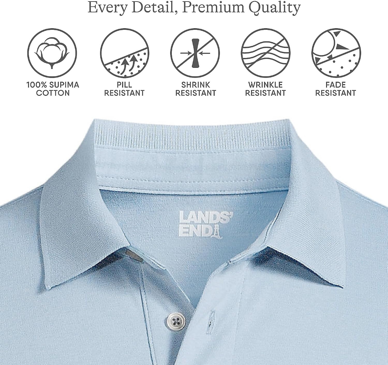 image:imageLands End Mens Supima Cotton Polo ShirtPale Slate Blue