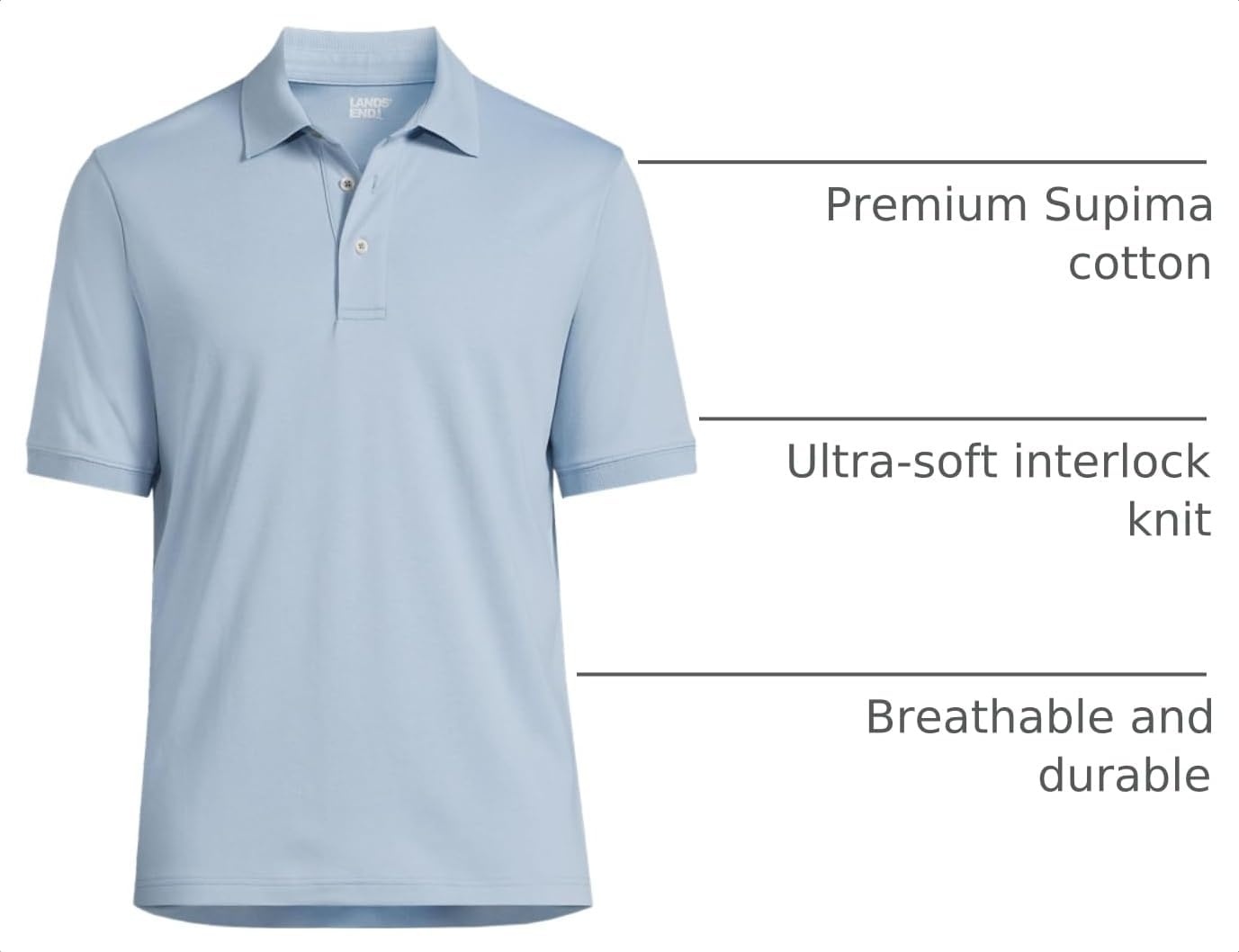 image:imageLands End Mens Supima Cotton Polo ShirtPale Slate Blue