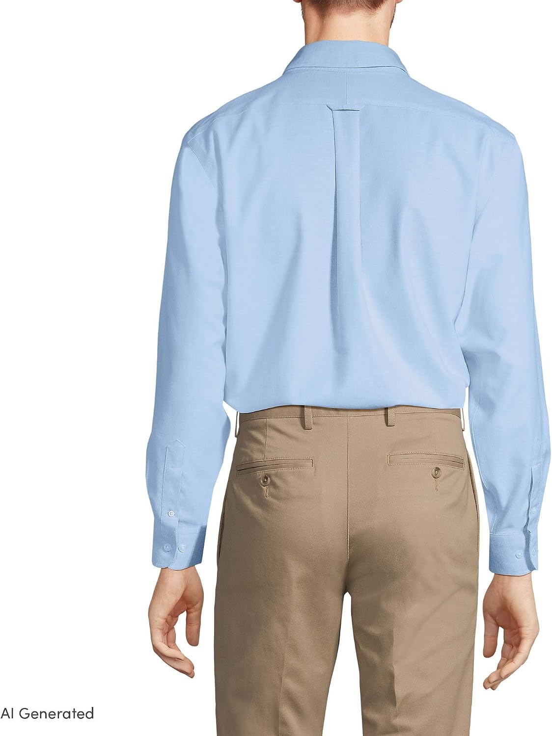 image:imageLands End Mens Tailored Fit No Iron Solid AmericanGrown Supima Cotton Oxford Dress ShirtBlue